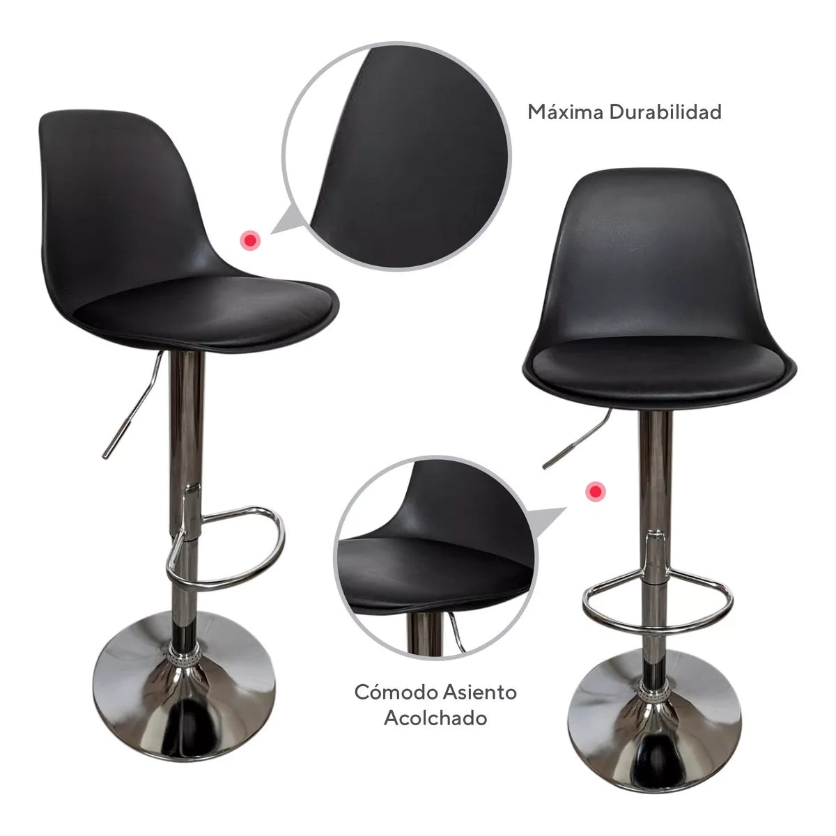 Set De 2 Bancos Altos Con Respaldo Barra Desayunador Cocina Color Negro