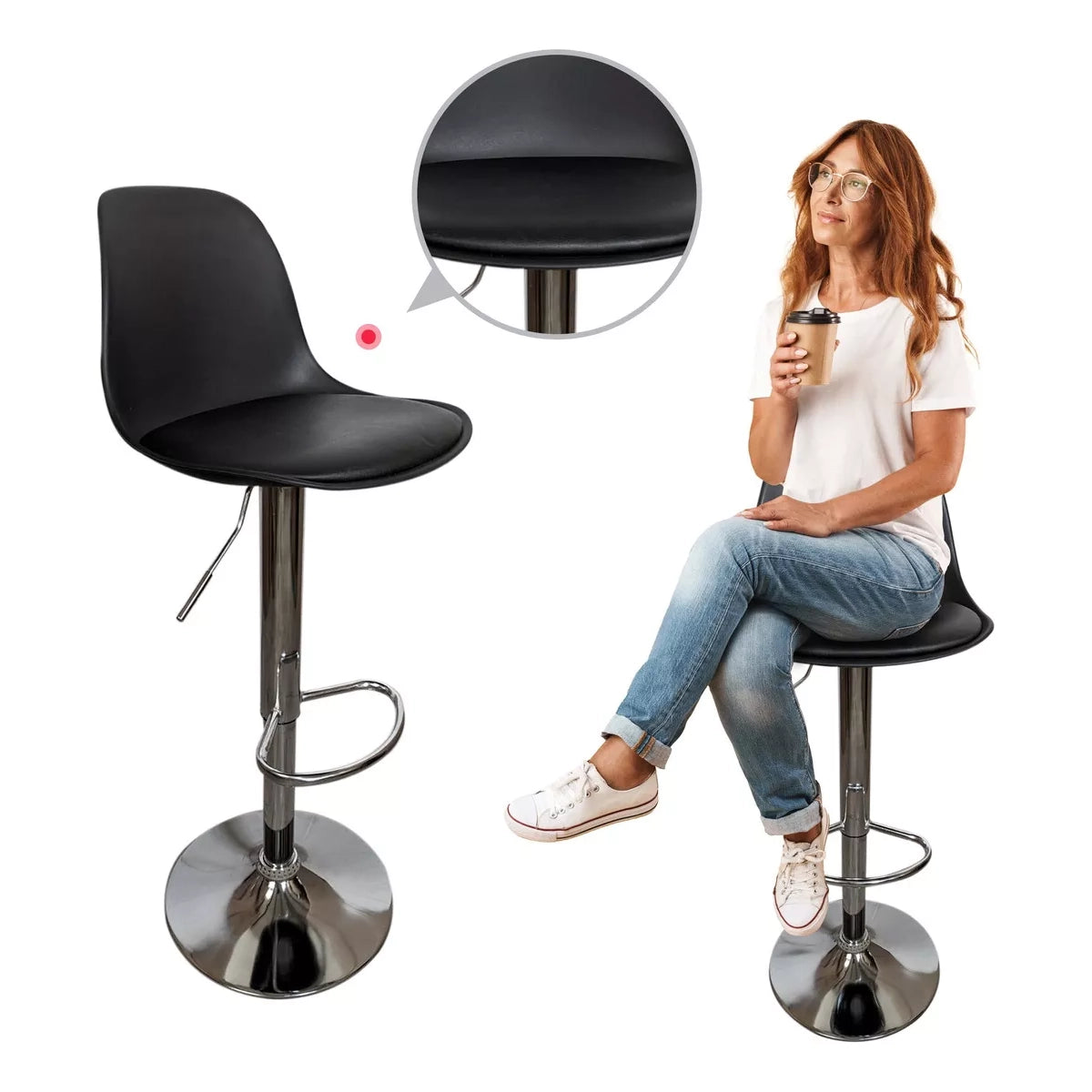 Set De 2 Bancos Altos Con Respaldo Barra Desayunador Cocina Color Negro