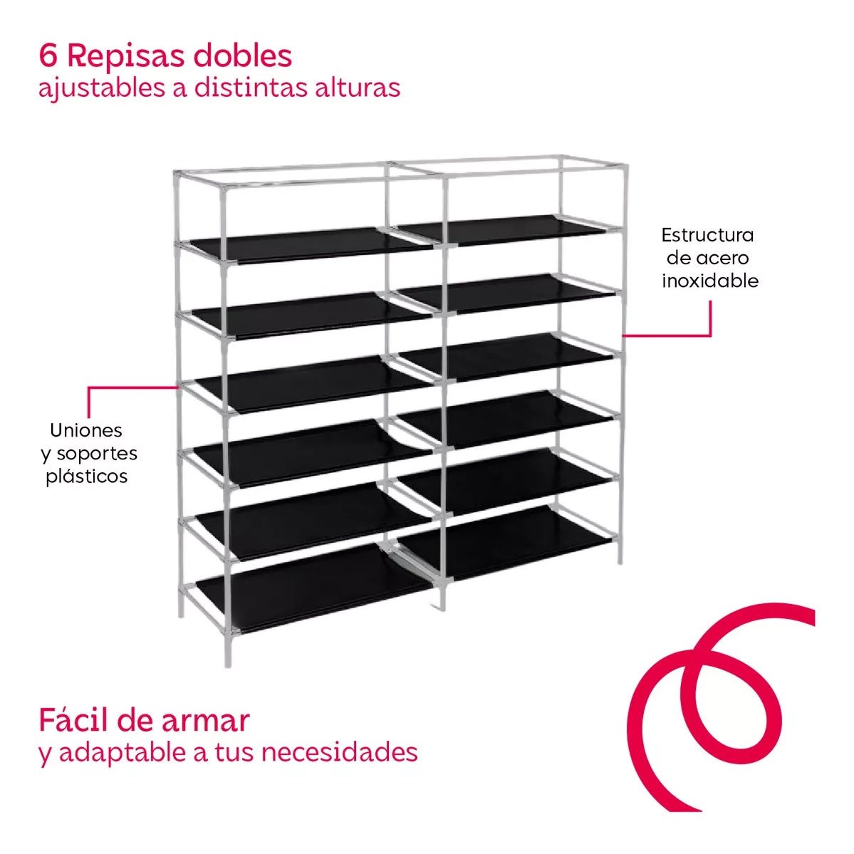 Zapatera Organizador Zapatos 6 Niveles Doble Fila Ajustable