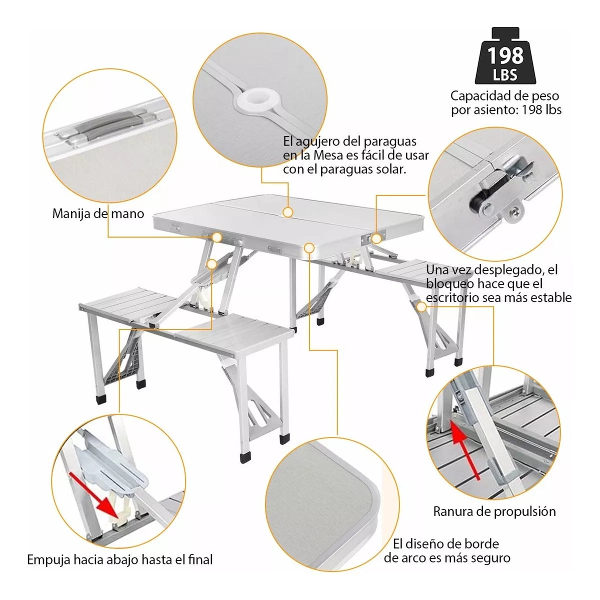 Mesa Plegable Picnic Portátil Exterior con 4 Sillas