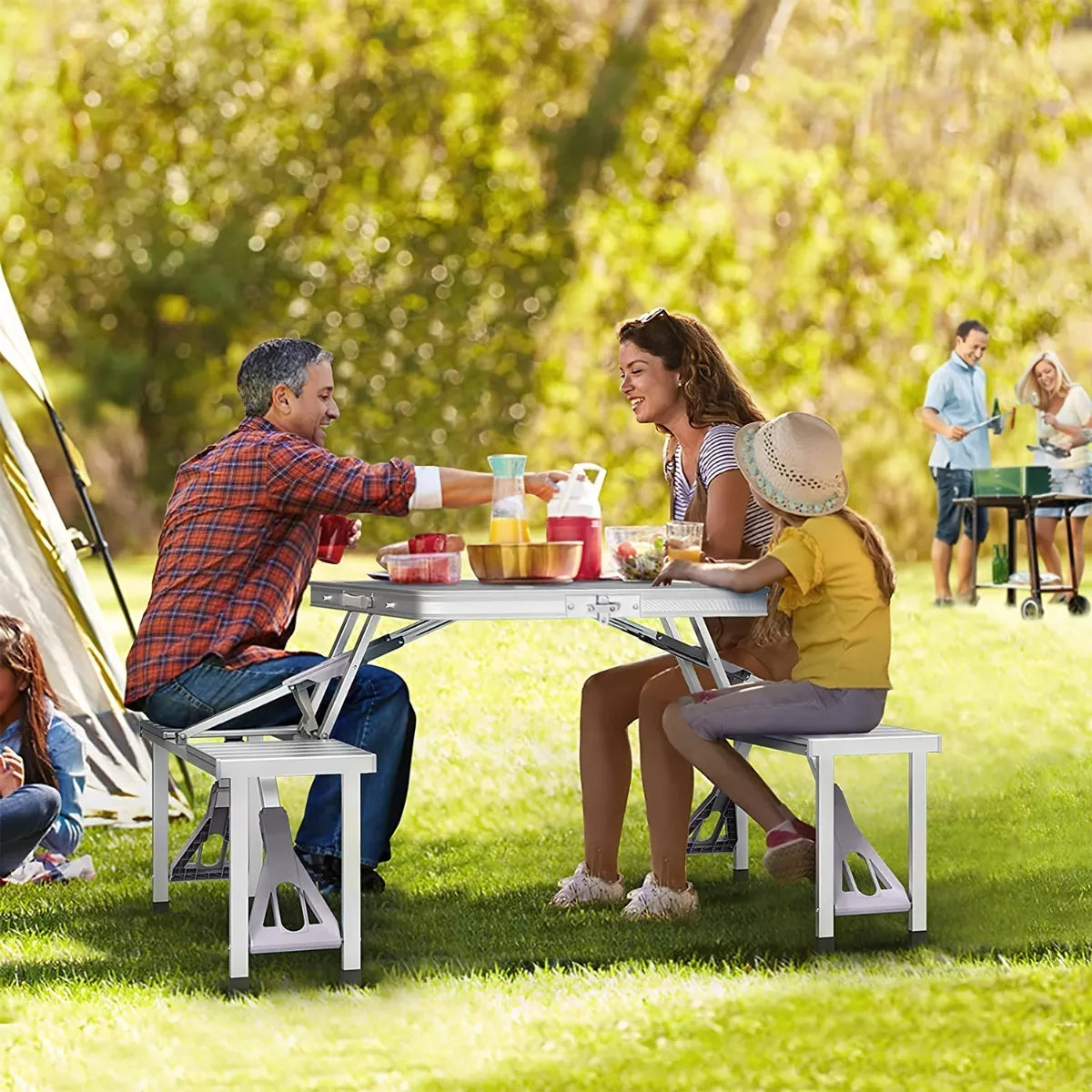 Mesa Plegable Picnic Portátil Exterior con 4 Sillas