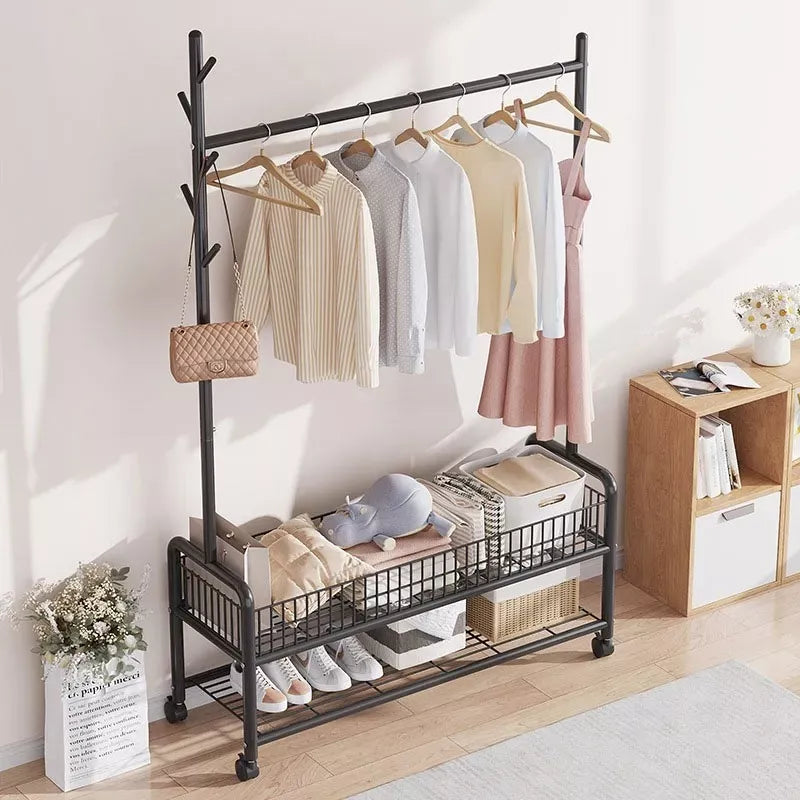 Rack Perchero Metalico Reforzado Movil Doble Estante