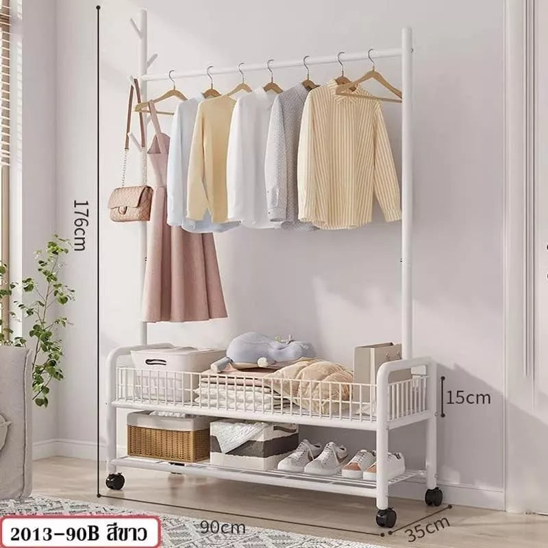 Rack Perchero Metalico Reforzado Movil Doble Estante