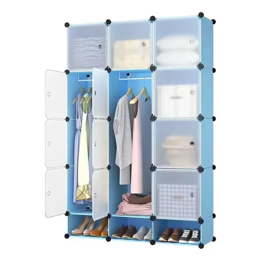 Closet Armable Armario Portátil Con Zapatera 12 Cubos Azul