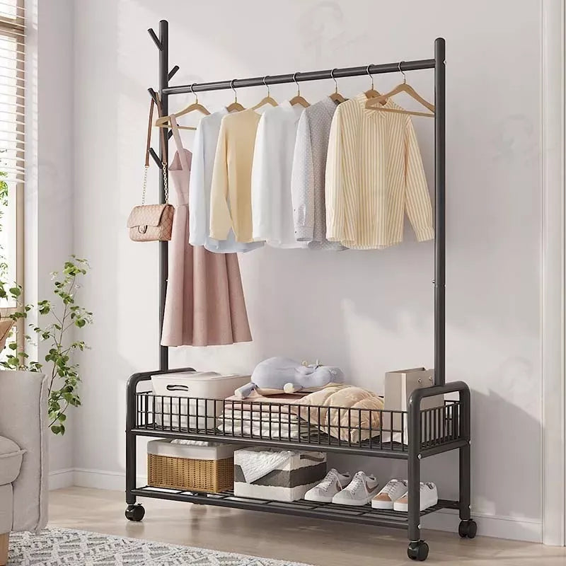 Rack Perchero Metalico Reforzado Movil Doble Estante