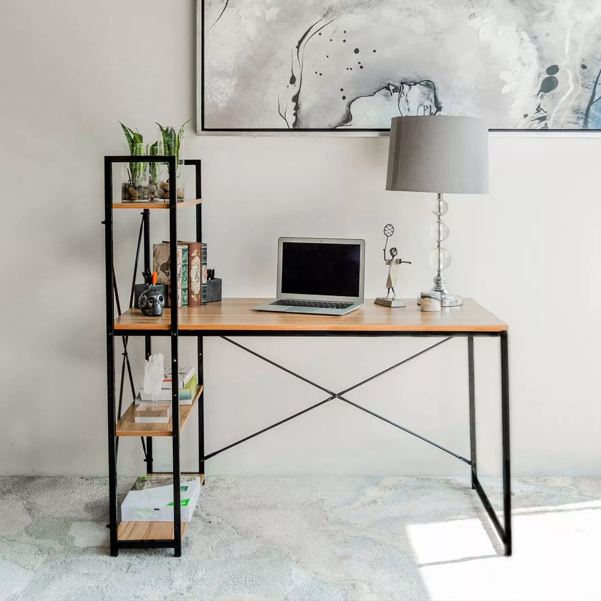 Escritorio Minimalista Moderno Con Repisas Estructura Acero