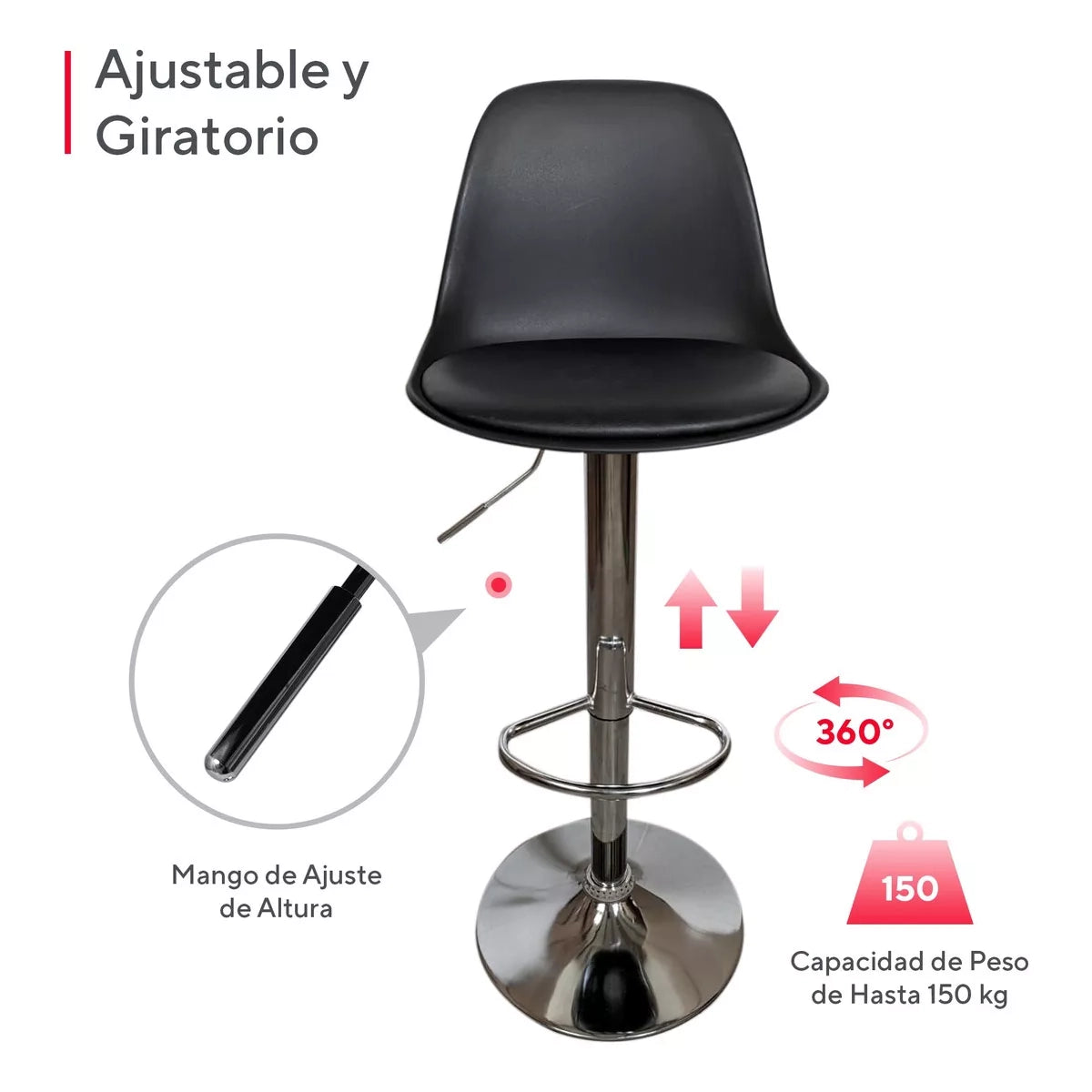 Set De 2 Bancos Altos Con Respaldo Barra Desayunador Cocina Color Negro
