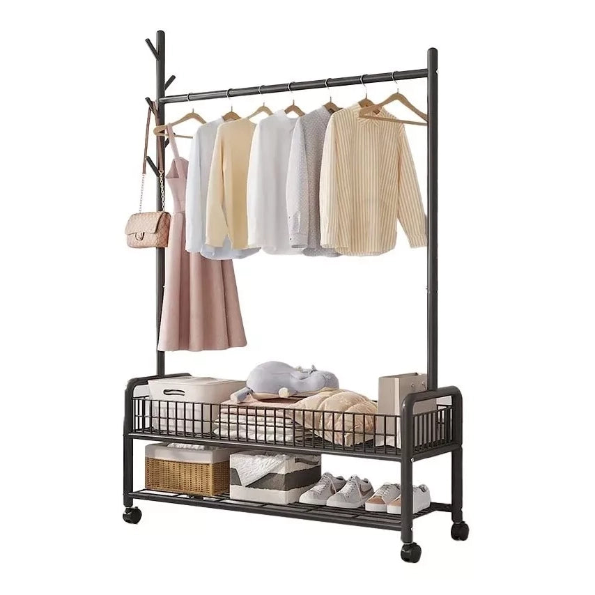 Rack Perchero Metalico Reforzado Movil Doble Estante