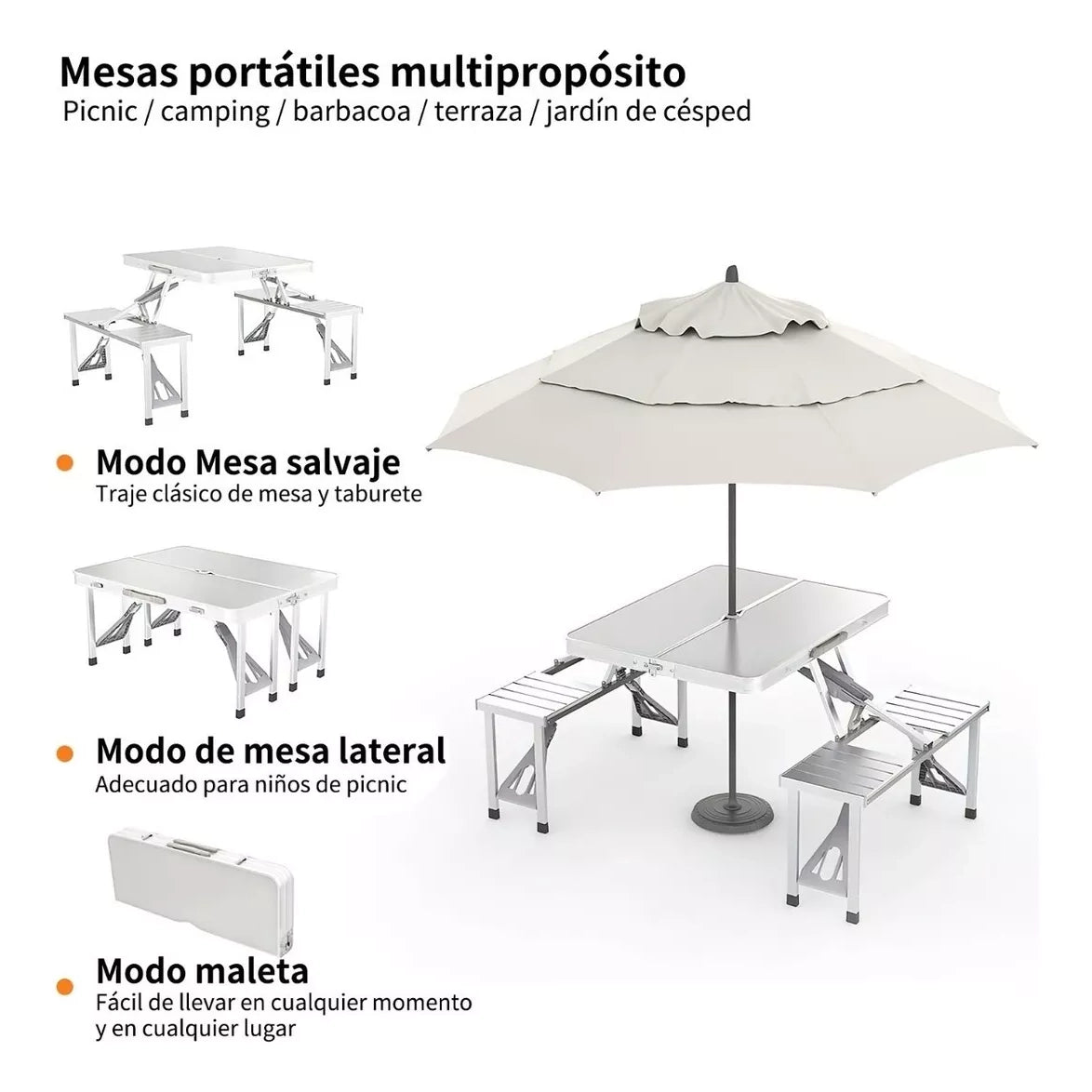 Mesa Plegable Picnic Portátil Exterior con 4 Sillas