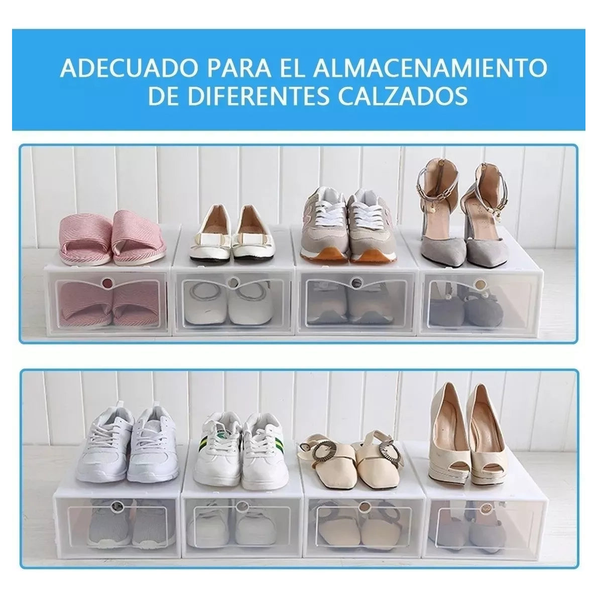6 Cajas De Zapatos Apilables Tenis Zapatera Practiksa Color Blanco