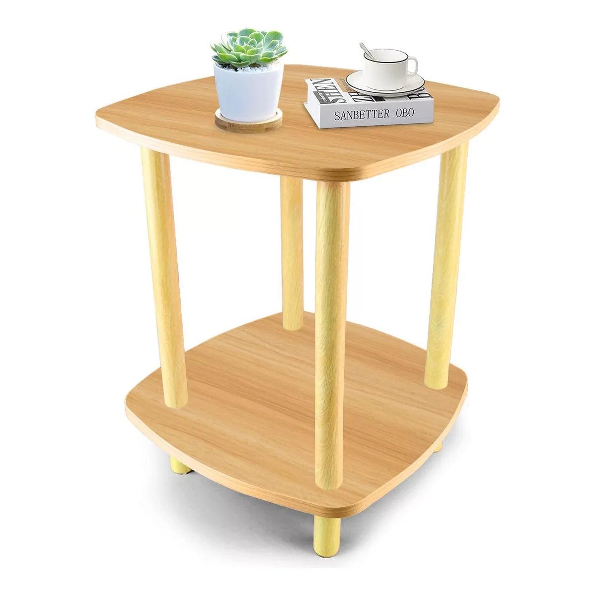 Mesa De Centro 2 Estantes Minimalista De Madera Mesa Lateral
