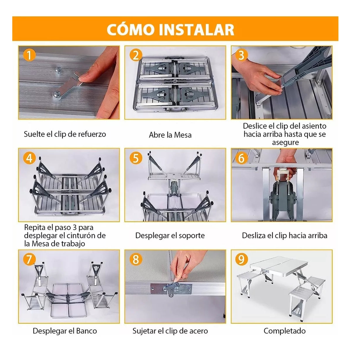 Mesa Plegable Picnic Portátil Exterior con 4 Sillas