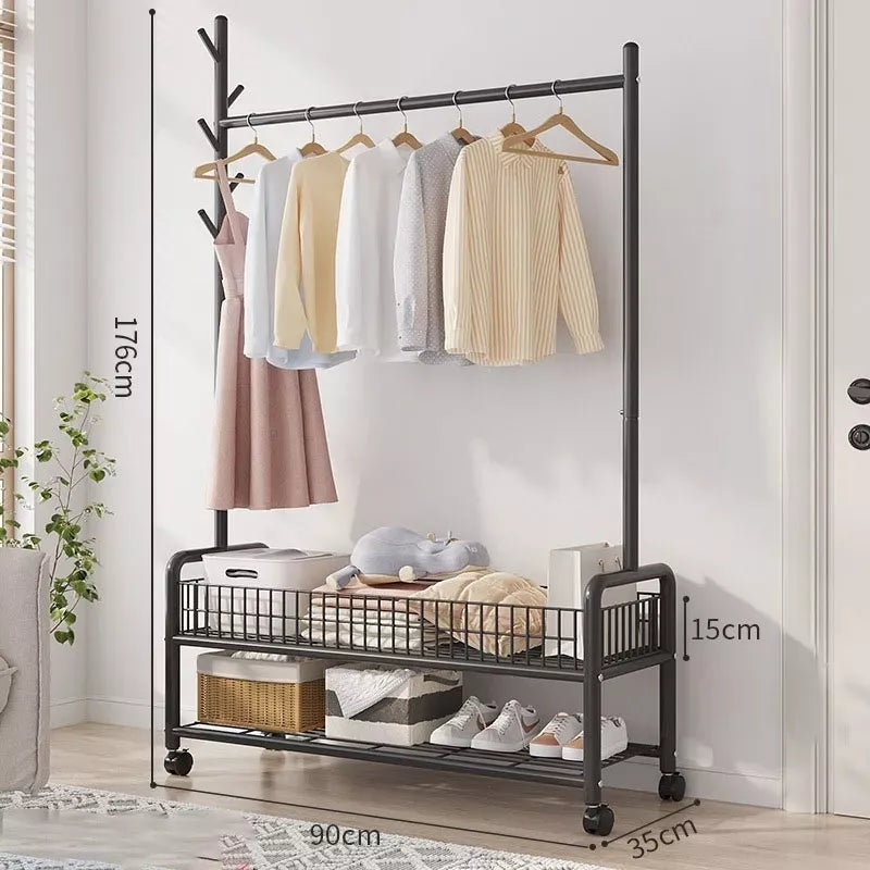 Rack Perchero Metalico Reforzado Movil Doble Estante