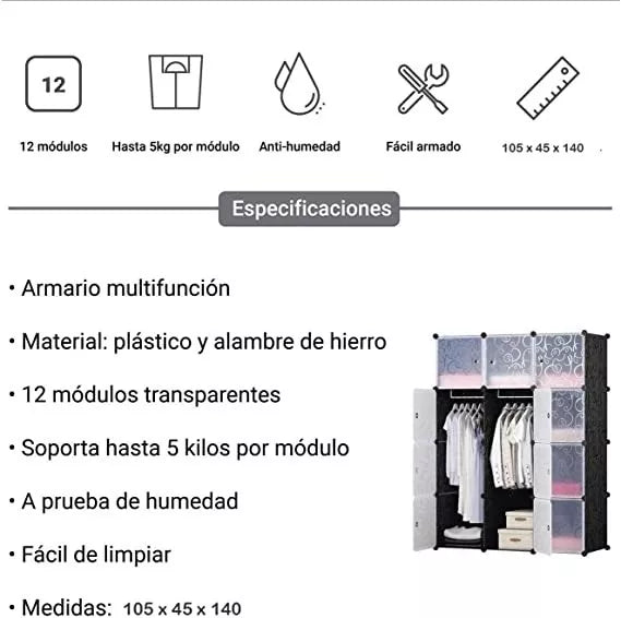 Orgnizador Armario Plastico Ropa 12 Cubos