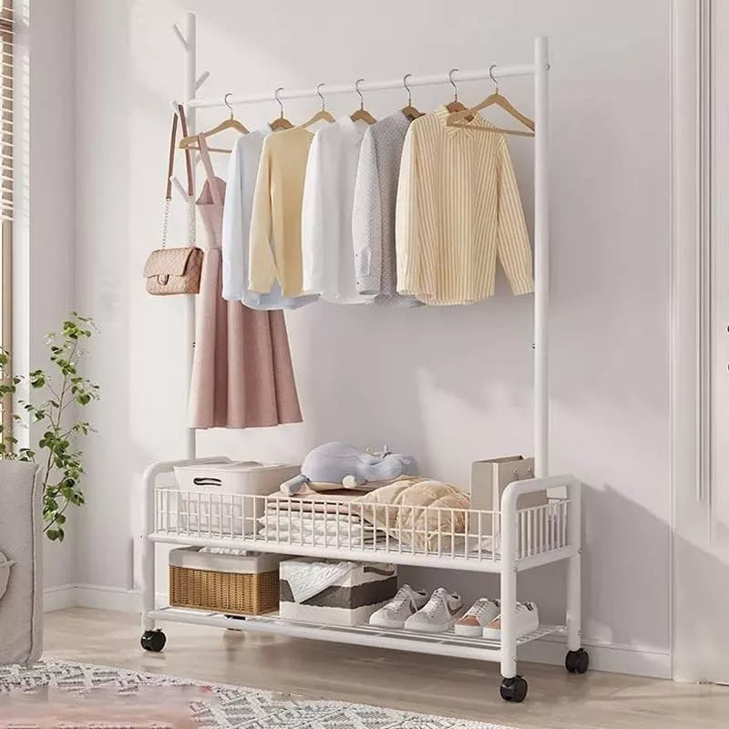 Rack Perchero Metalico Reforzado Movil Doble Estante