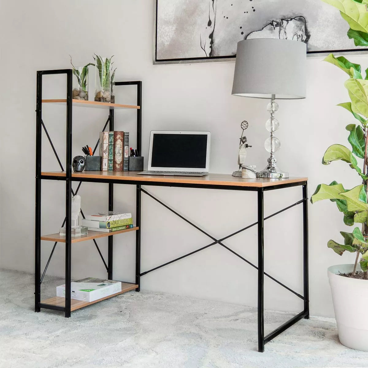 Escritorio Minimalista Moderno Con Repisas Estructura Acero