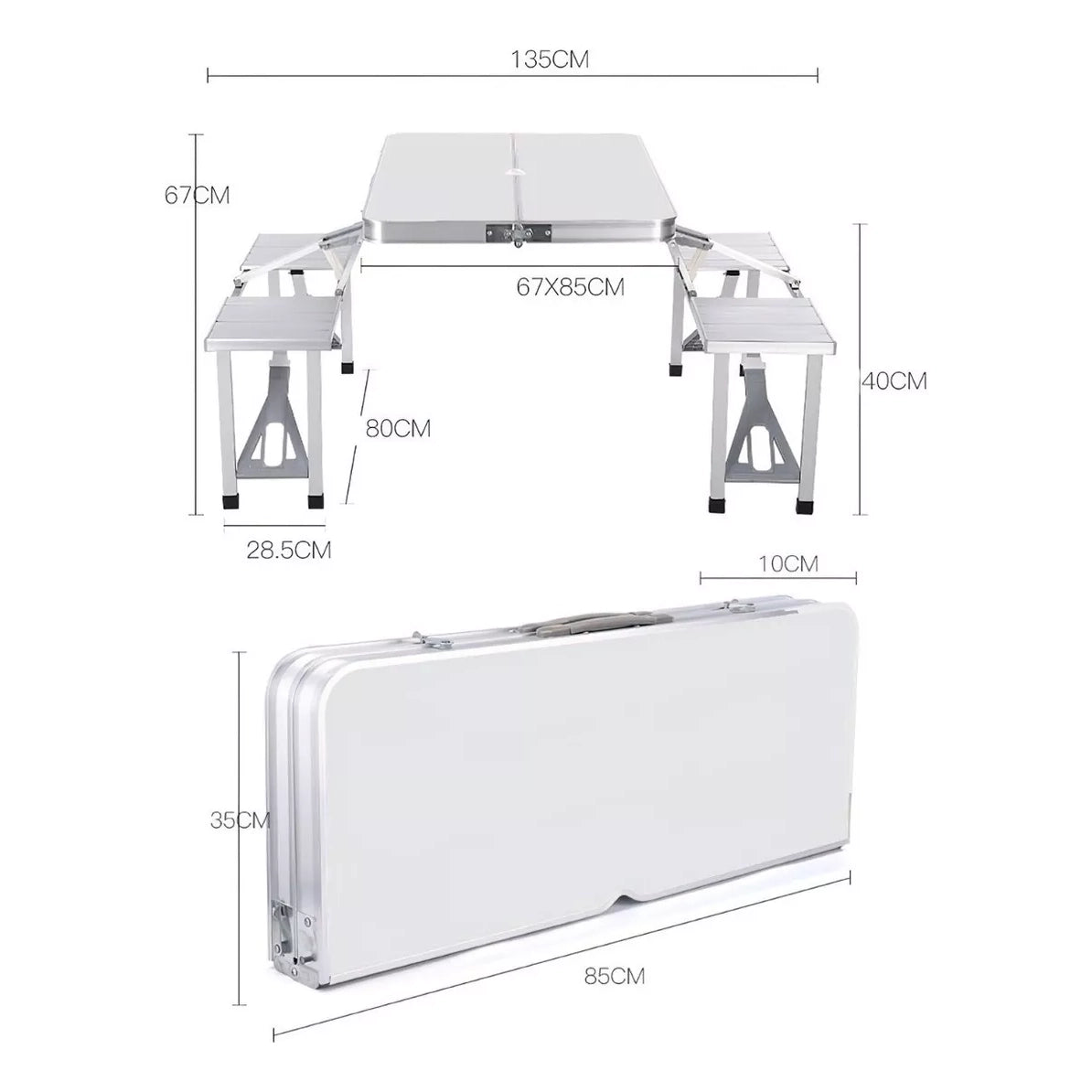 Mesa Plegable Picnic Portátil Exterior con 4 Sillas