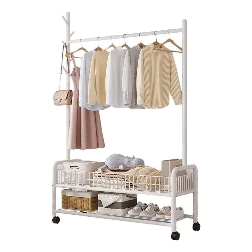 Rack Perchero Metalico Reforzado Movil Doble Estante