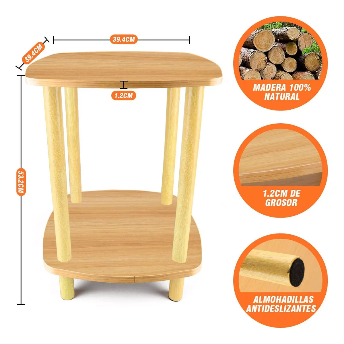 Mesa De Centro 2 Estantes Minimalista De Madera Mesa Lateral