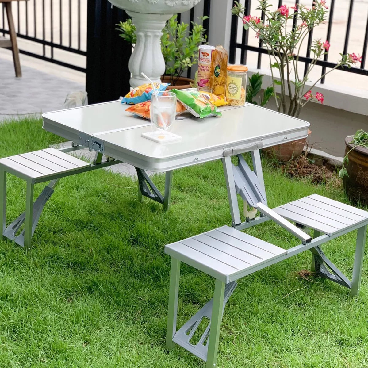 Mesa Plegable Picnic Portátil Exterior con 4 Sillas