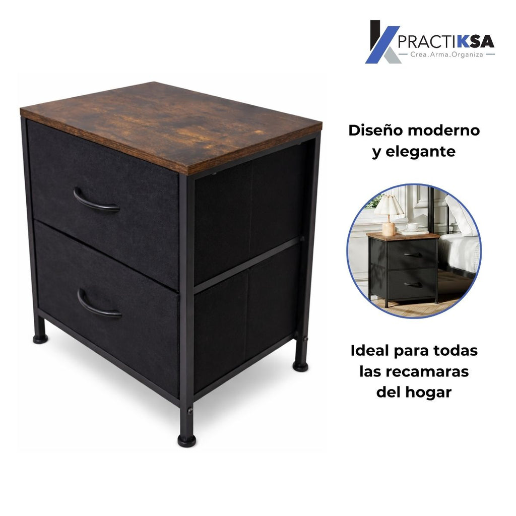 Buro Recamara Mesa De Noche Mdf Con Cajones Practiksa Liso Madera