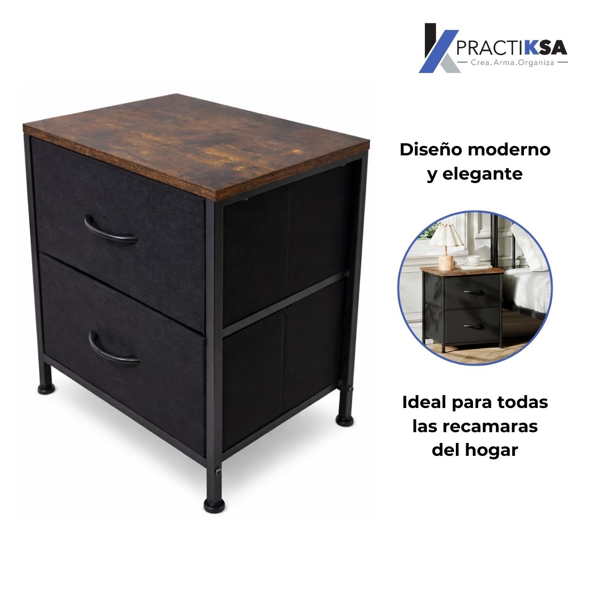 Buro Recamara Mesa De Noche Mdf Con Cajones Practiksa Liso Madera