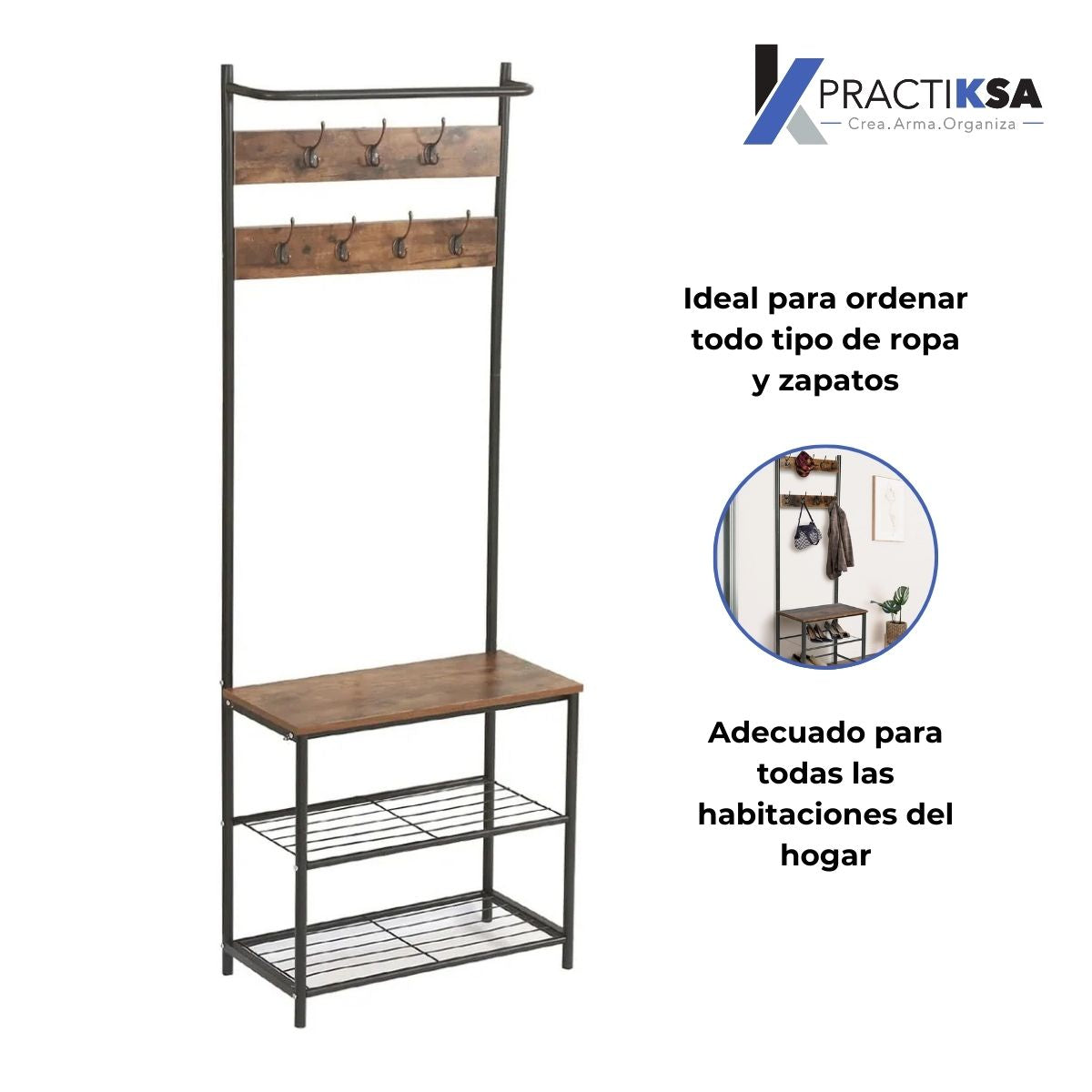 ORGANIZADOR MUEBLE ZAPATERA CON PERCHERO DE METAL