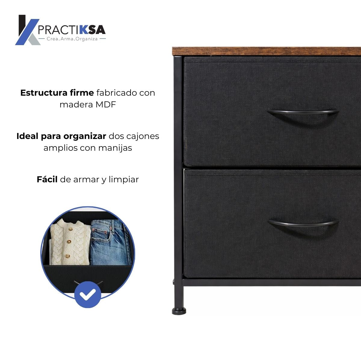 Buro Recamara Mesa De Noche Mdf Con Cajones Practiksa Liso Madera