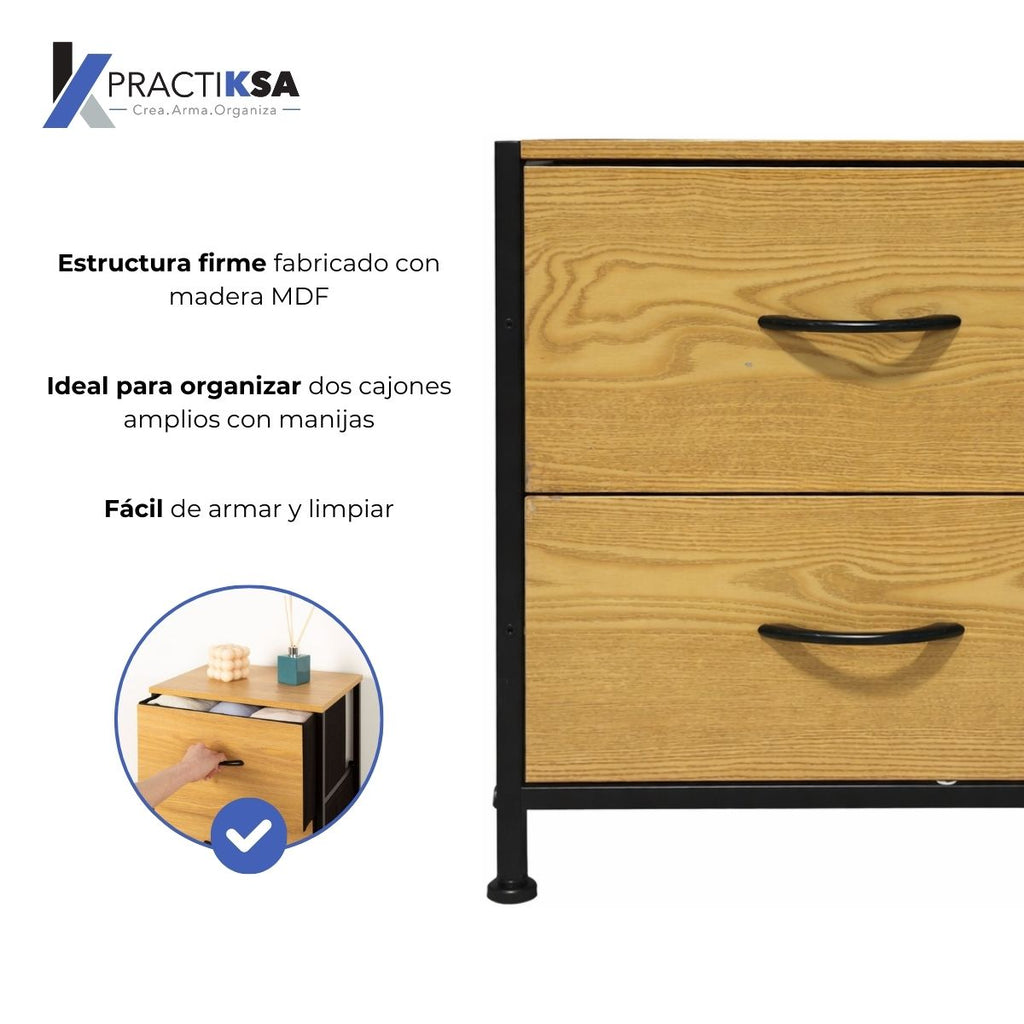 Buro Recamara Mesa De Noche Mdf Con Cajones Practiksa Liso Madera