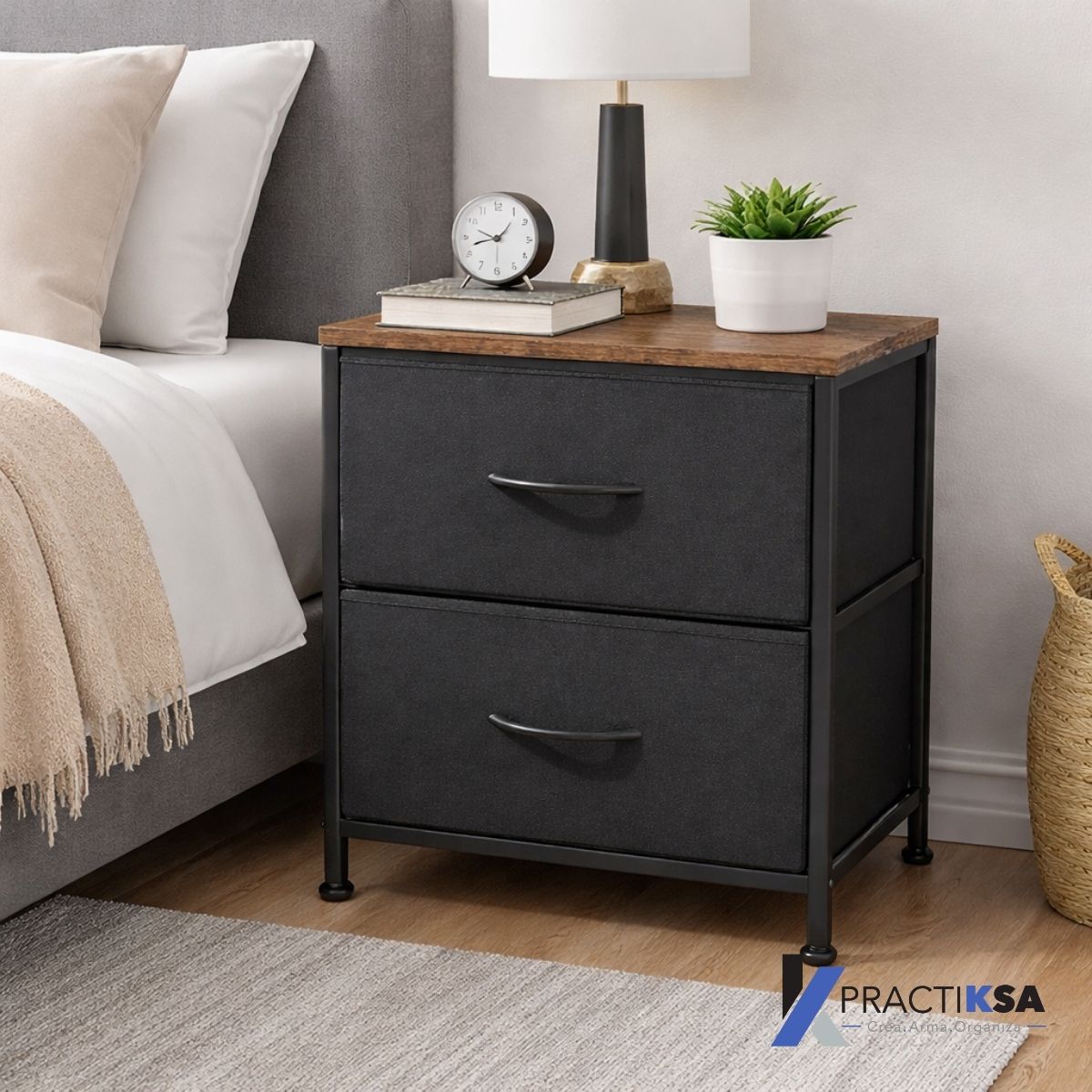 Buro Recamara Mesa De Noche Mdf Con Cajones Practiksa Liso Madera