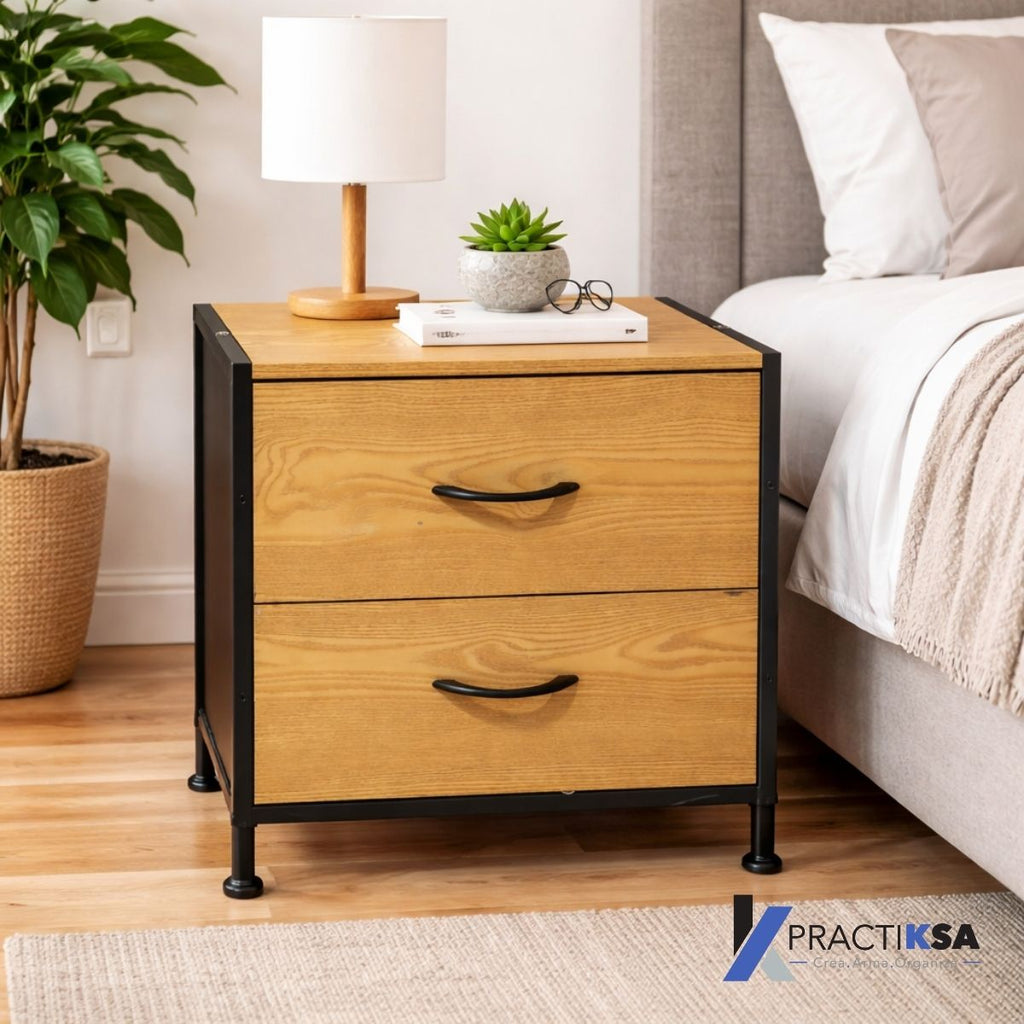 Buro Recamara Mesa De Noche Mdf Con Cajones Practiksa Liso Madera