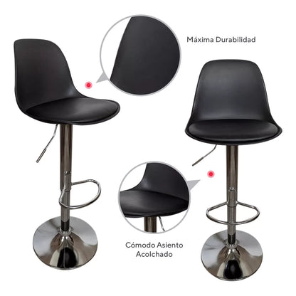 Set De 2 Bancos Altos Con Respaldo Barra Desayunador Cocina Color Negro