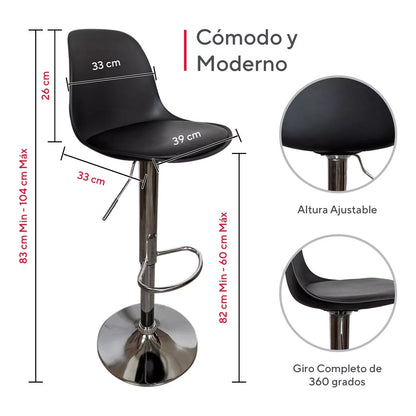 Set De 2 Bancos Altos Con Respaldo Barra Desayunador Cocina Color Negro