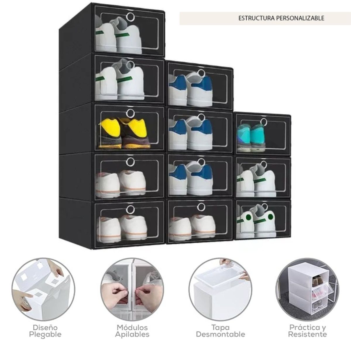 12 CAJAS DE ZAPATOS APILABLES TENIS ZAPATERA