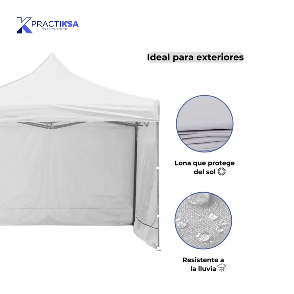 CARPA TOLDO 2.5X2.5 REFORZADO PLEGABLE CON PAREDES