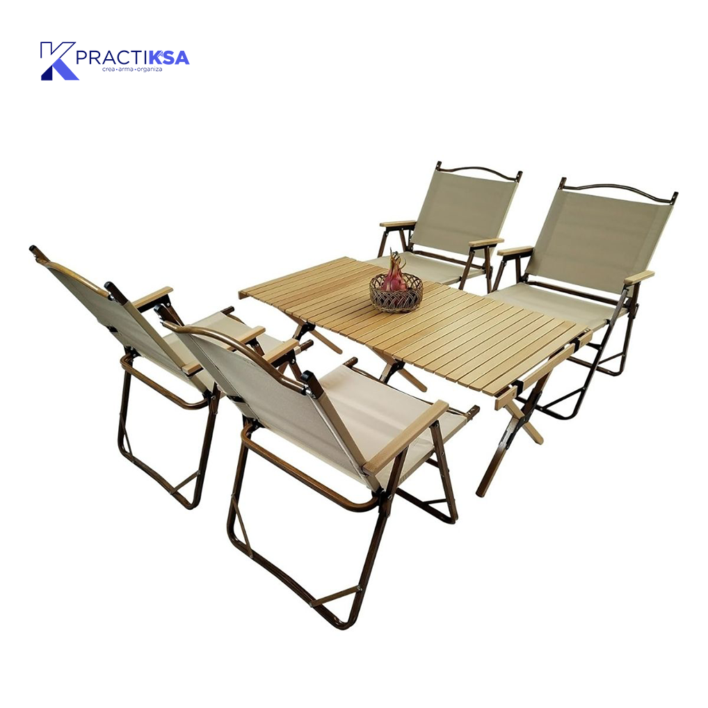 MESA DE CAMPING CON JUEGO 4 SILLAS EXTERIOR JARDÍN