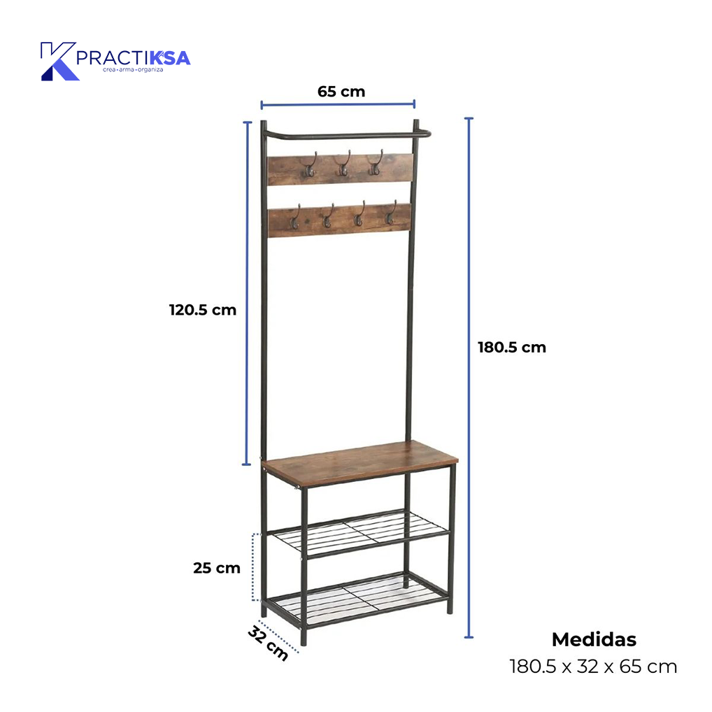 ORGANIZADOR MUEBLE ZAPATERA CON PERCHERO DE METAL