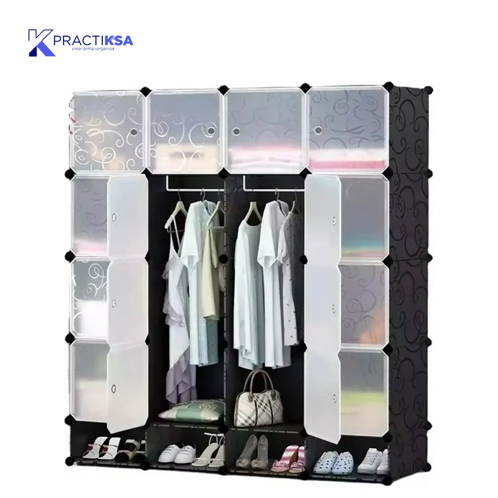 ARMARIO PORTÁTIL CLOSET CON ZAPATERA ARMABLE 16 CUBOS