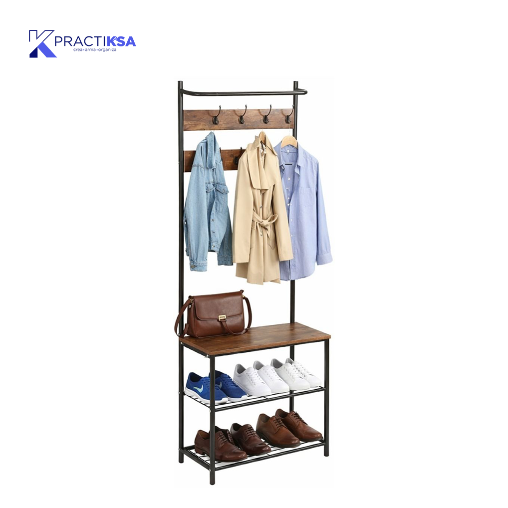 ORGANIZADOR MUEBLE ZAPATERA CON PERCHERO DE METAL