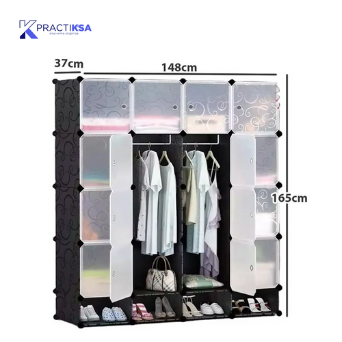 ARMARIO PORTÁTIL CLOSET CON ZAPATERA ARMABLE 16 CUBOS