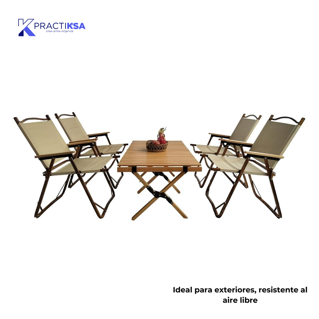 MESA DE CAMPING CON JUEGO 4 SILLAS EXTERIOR JARDÍN