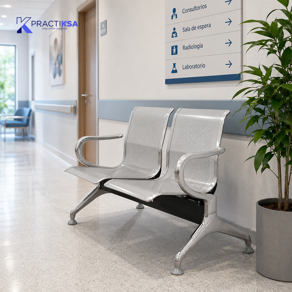 BANCA ACERO 2 PLAZAS SALA DE ESPERA HOSPITAL CONSULTORIO
