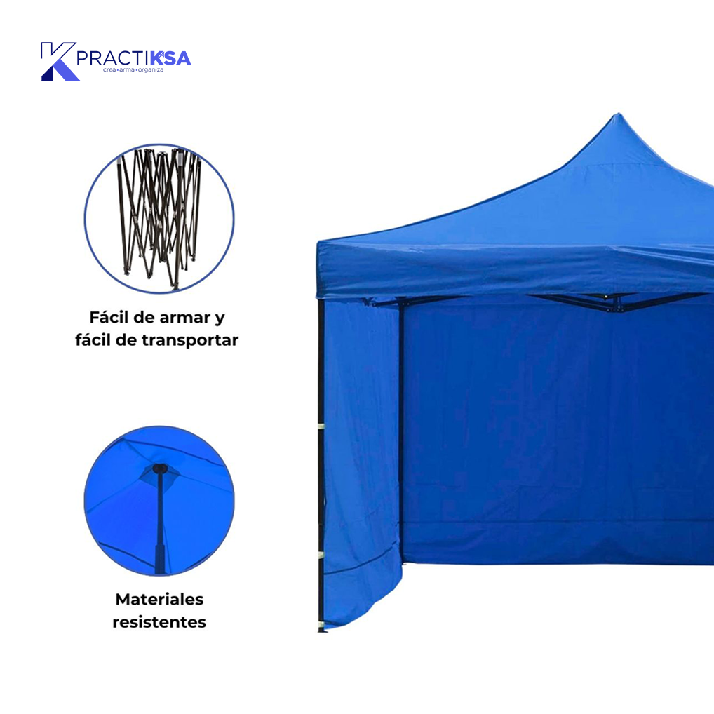 CARPA TOLDO 2.5X2.5 REFORZADO PLEGABLE CON PAREDES