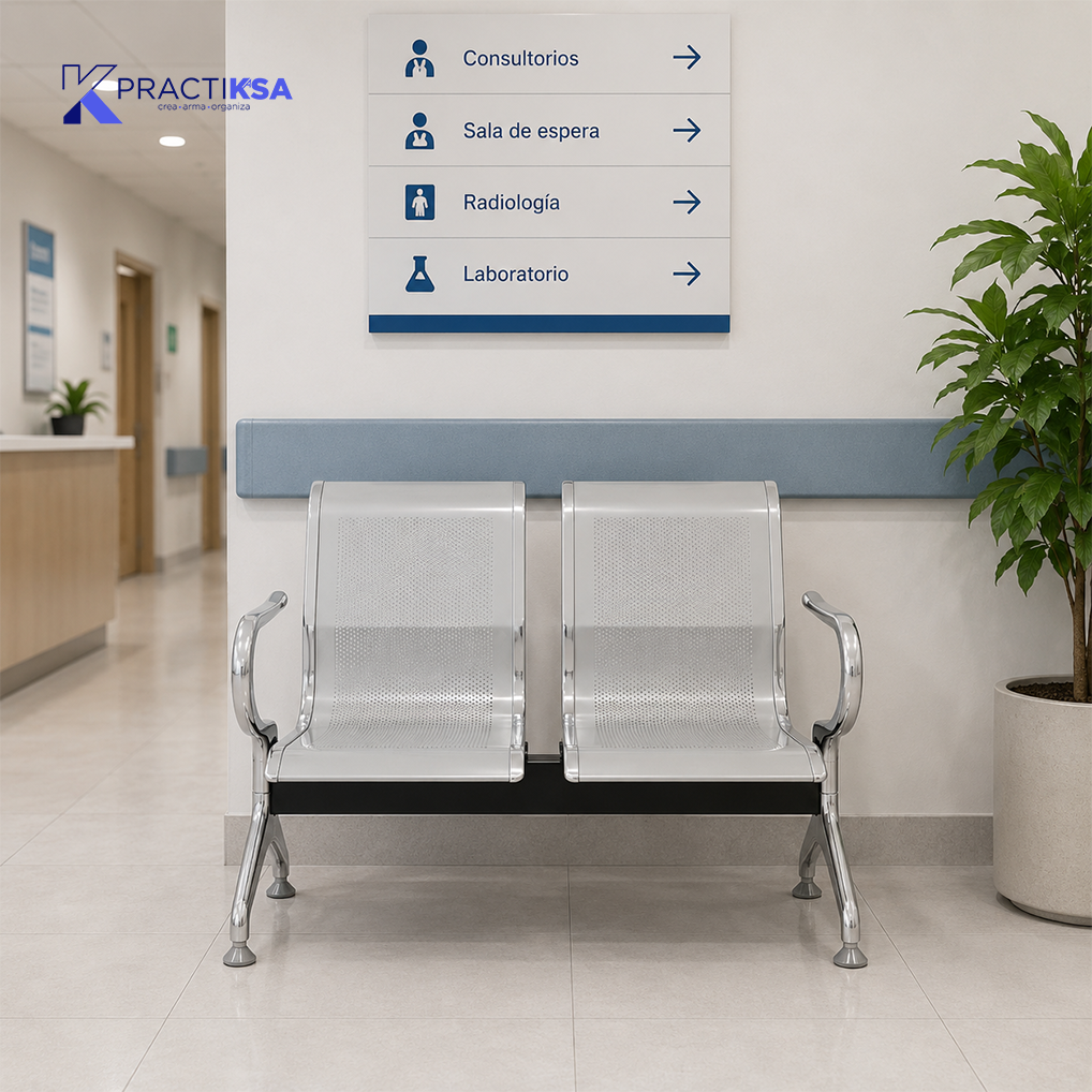 BANCA ACERO 2 PLAZAS SALA DE ESPERA HOSPITAL CONSULTORIO